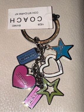 Coach Multicolor Enamel Heart & Star Charm Key Ring